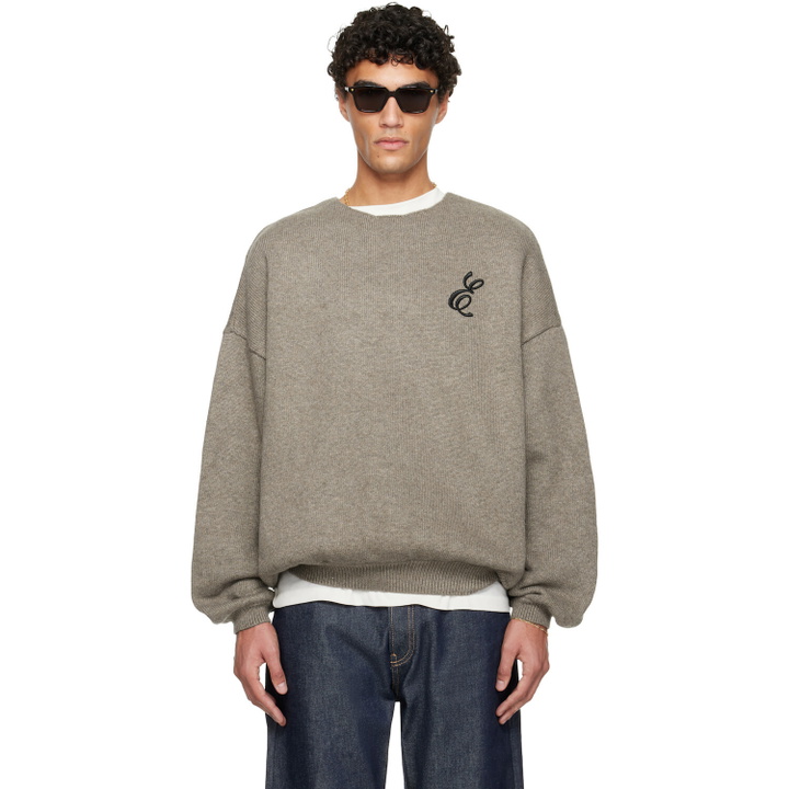 Photo: Fear of God ESSENTIALS Brown Holiday Embroidered Merino Crewneck Sweater