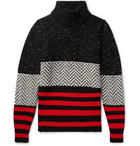 Burberry - Intarsia Striped Wool-Blend Rollneck Sweater - Men - Black