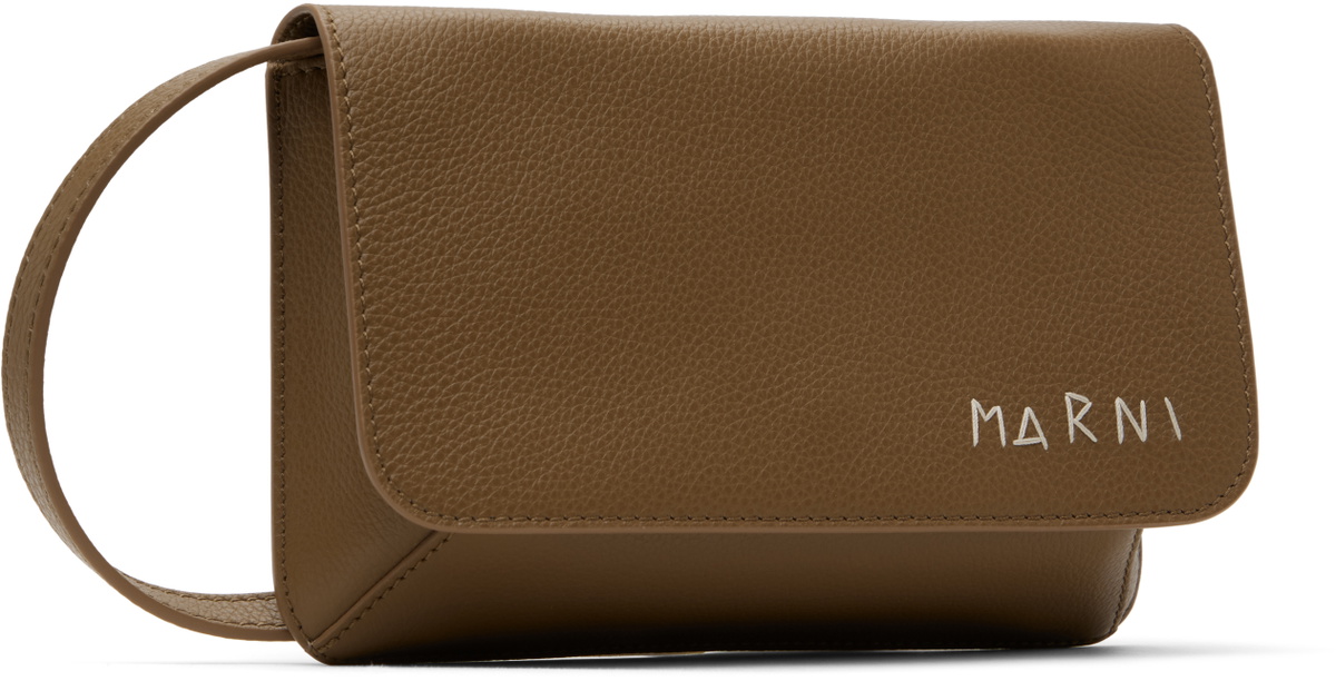 Marni Taupe Marni Mending Embroidery Leather Shoulder Bag