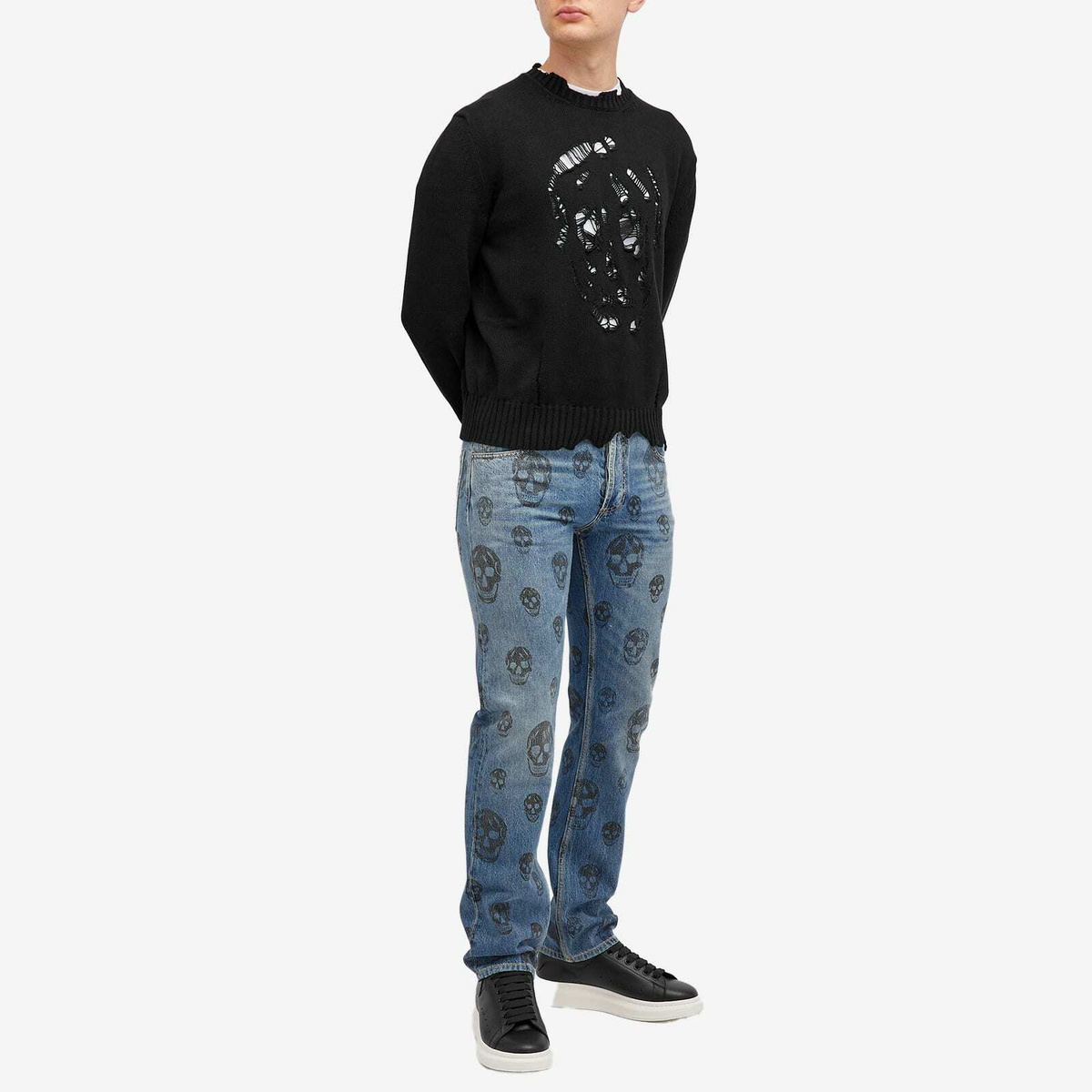 Alexander McQueen Men's Distressed Skull Crew Neck Jumper in