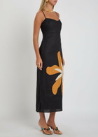Cala DE LA Cruz Paloma Floral-print Linen Midi Dress Black