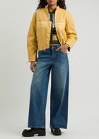 House OF Sunny The Racer Embroidered Faux Leather Jacket Yellow