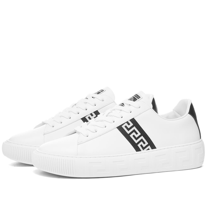 Photo: Versace Men's Greek Band Tennis Sneakers in White/Black