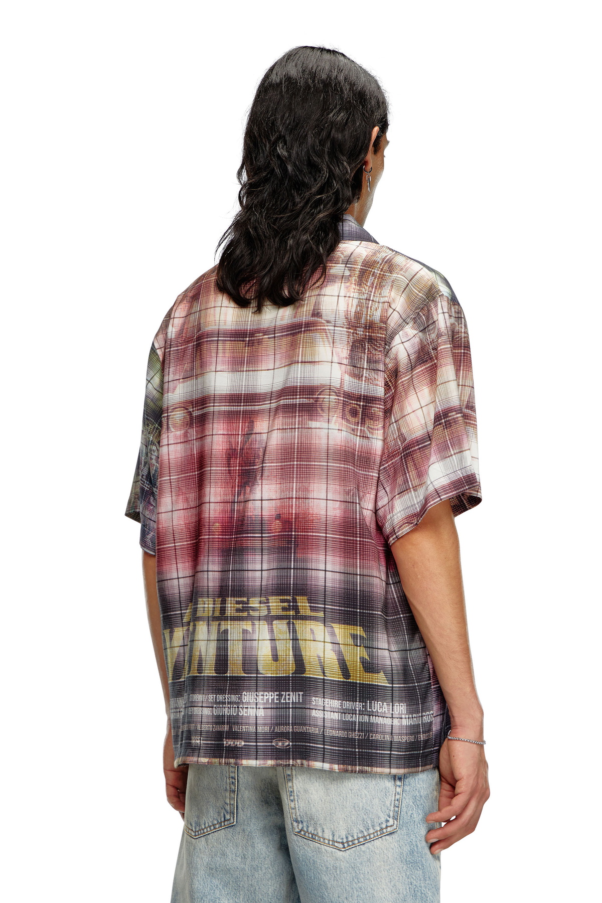 Diesel Short-sleeve check shirt with poster print - Shirts Mens in 