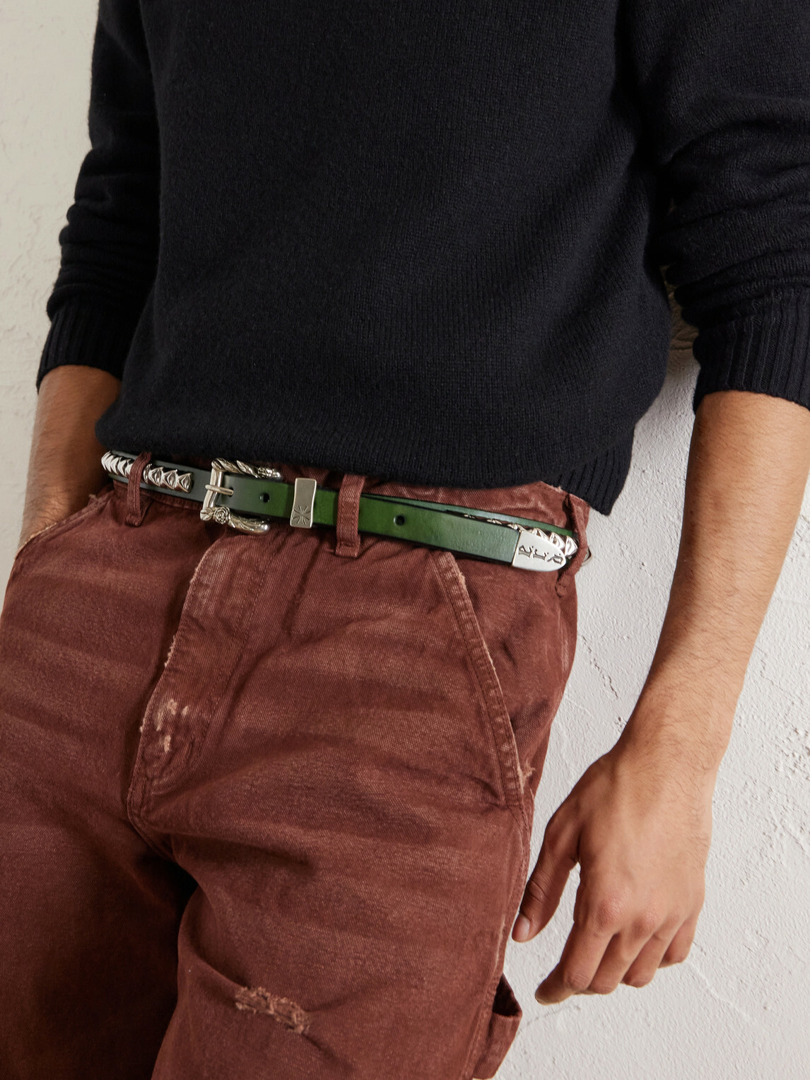 Enfants Riches Déprimés - Classique 2cm Studded Leather Belt - Green