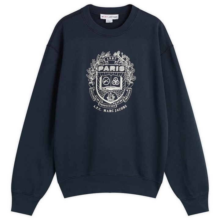 Photo: A.P.C. Men's x Marc Jacobs The Paris Crew Neck Sweatshirt in Dark Navy