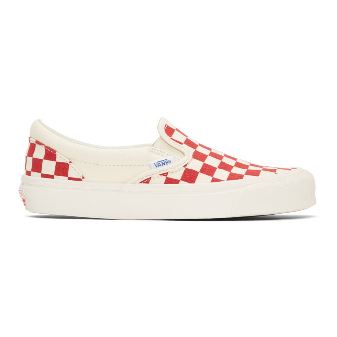 Photo: Vans Red and White OG Checkerboard Classic Slip-On Sneakers