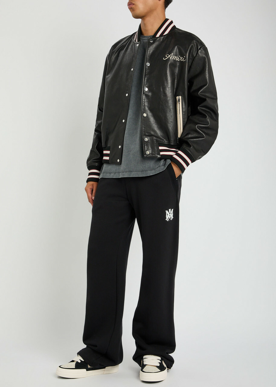 Amiri Club Amiri Appliquéd Leather Varsity Jacket Black