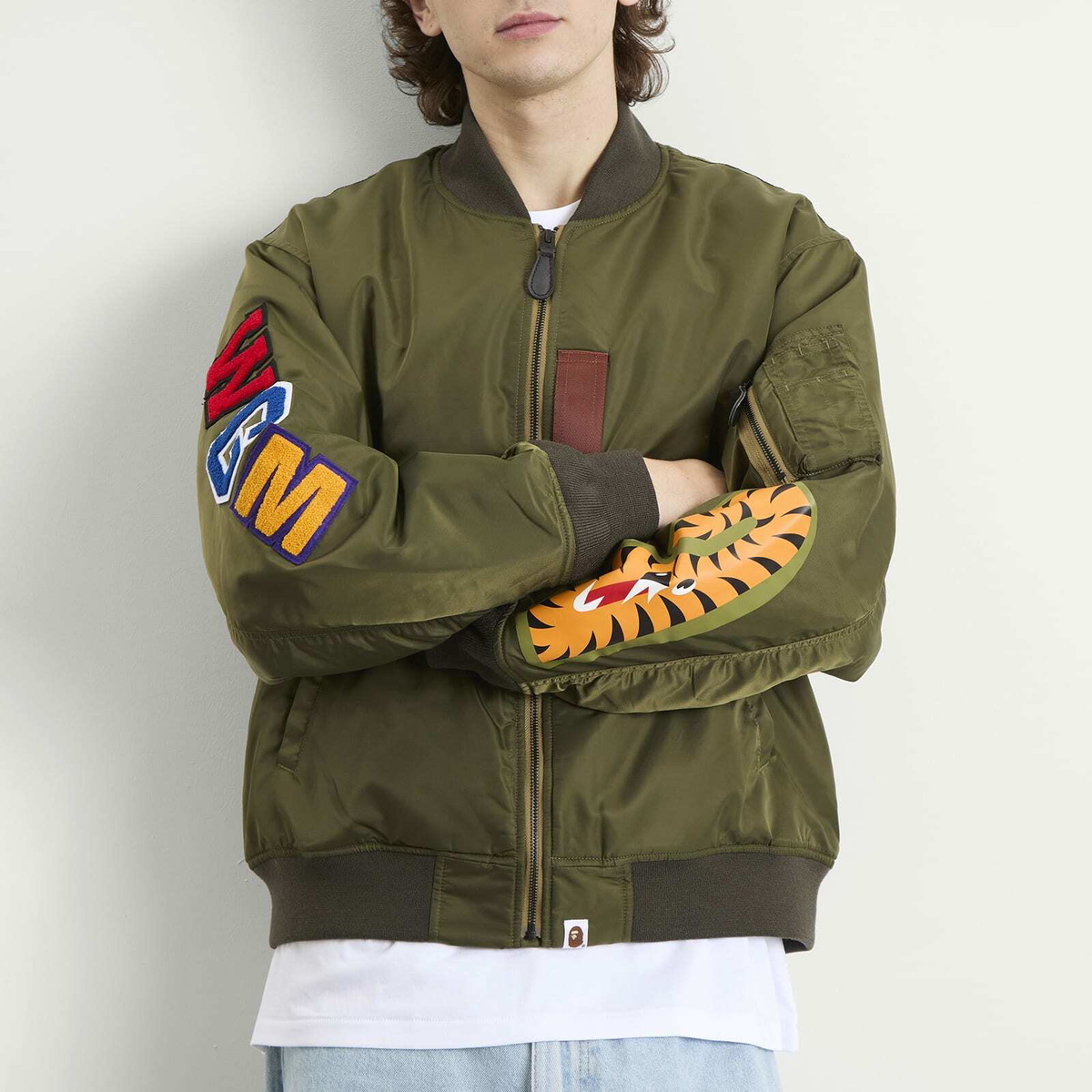 A Bathing Ape Men's Shark MA-1 Jacket in Olive Drab