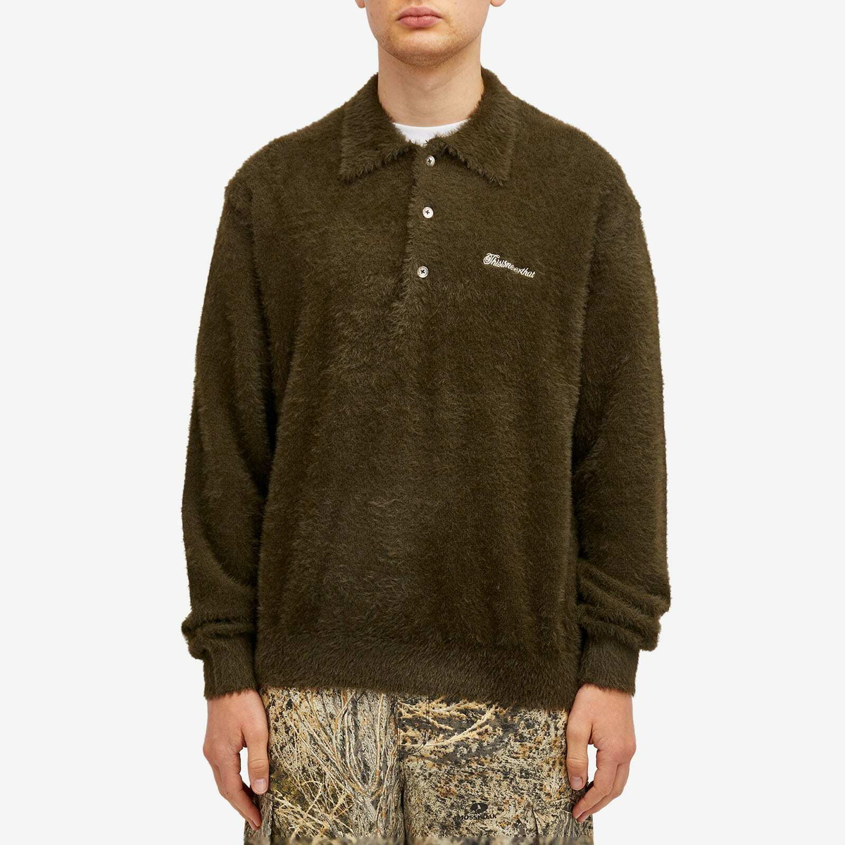 thisisneverthat Men's Knit Polo Shirt in Olive