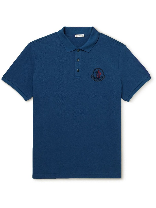 Photo: Moncler - Logo-Embroidered Cotton-Piqué Polo Shirt - Blue