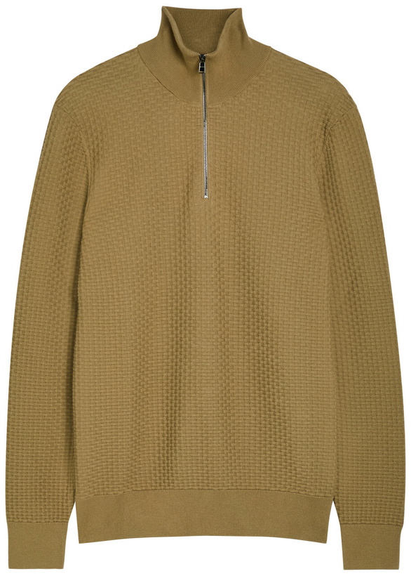Photo: Boss Textured Half-zip Cotton Jumper Khaki