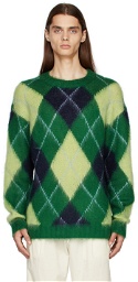 Kenzo Green Wool Argyle Sweater