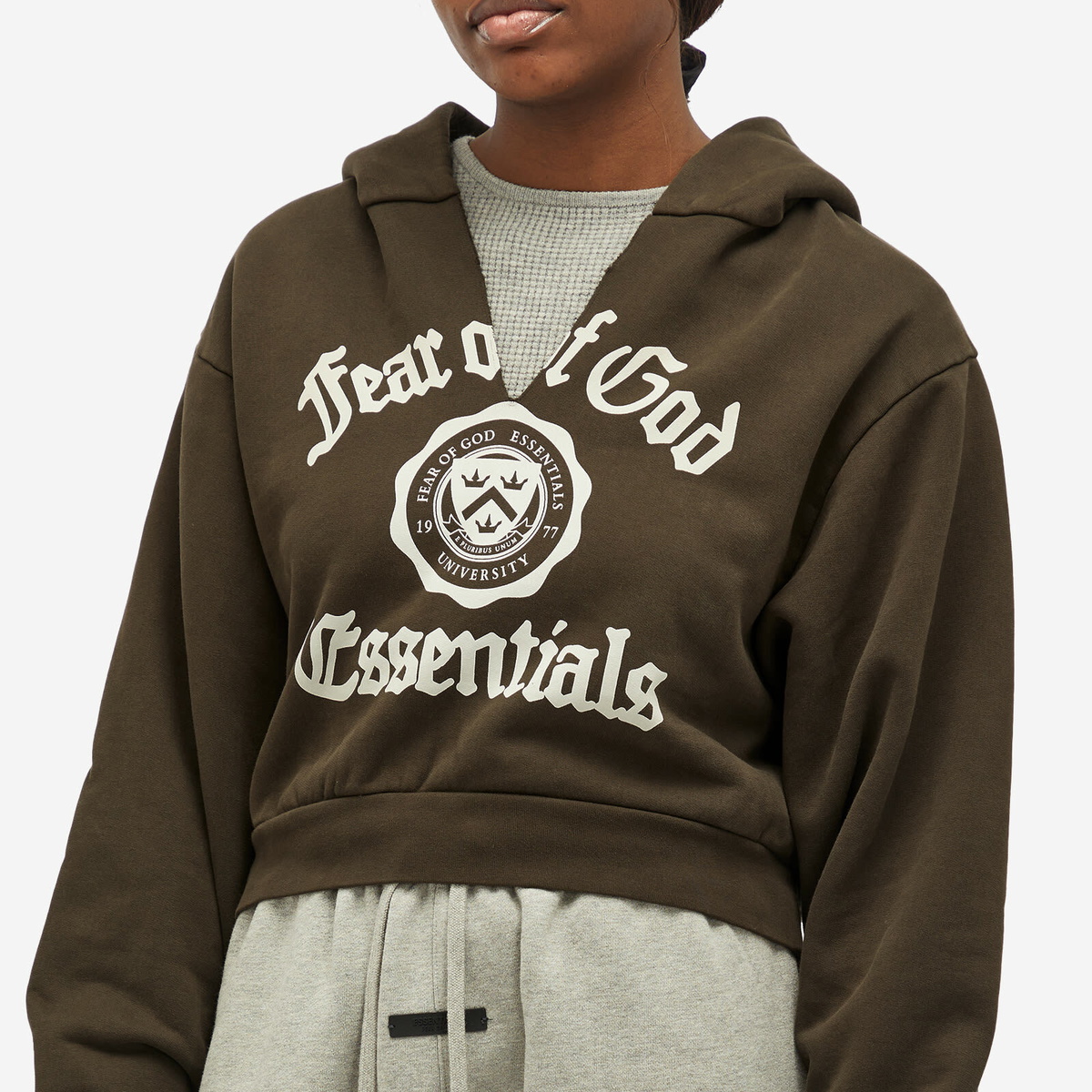Fear of God ESSENTIALS Women's Heavy Fleece Cropped V-Neck Hoodie