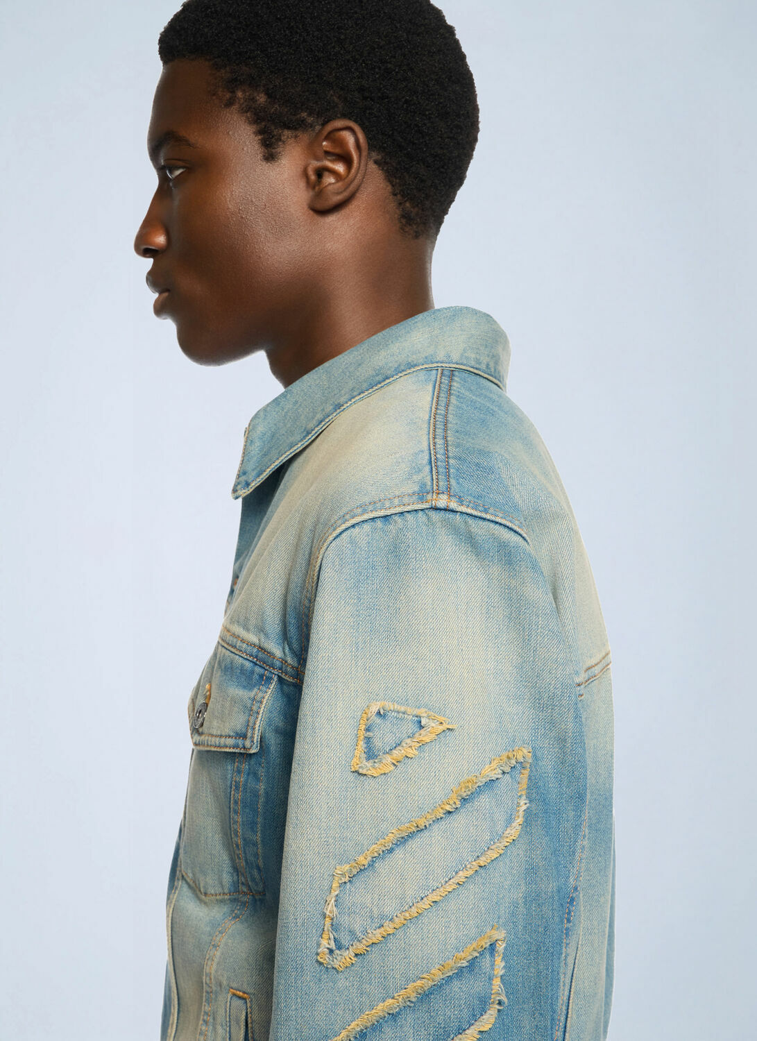 Off-White Diagonal Raw Patch Denim Jacket