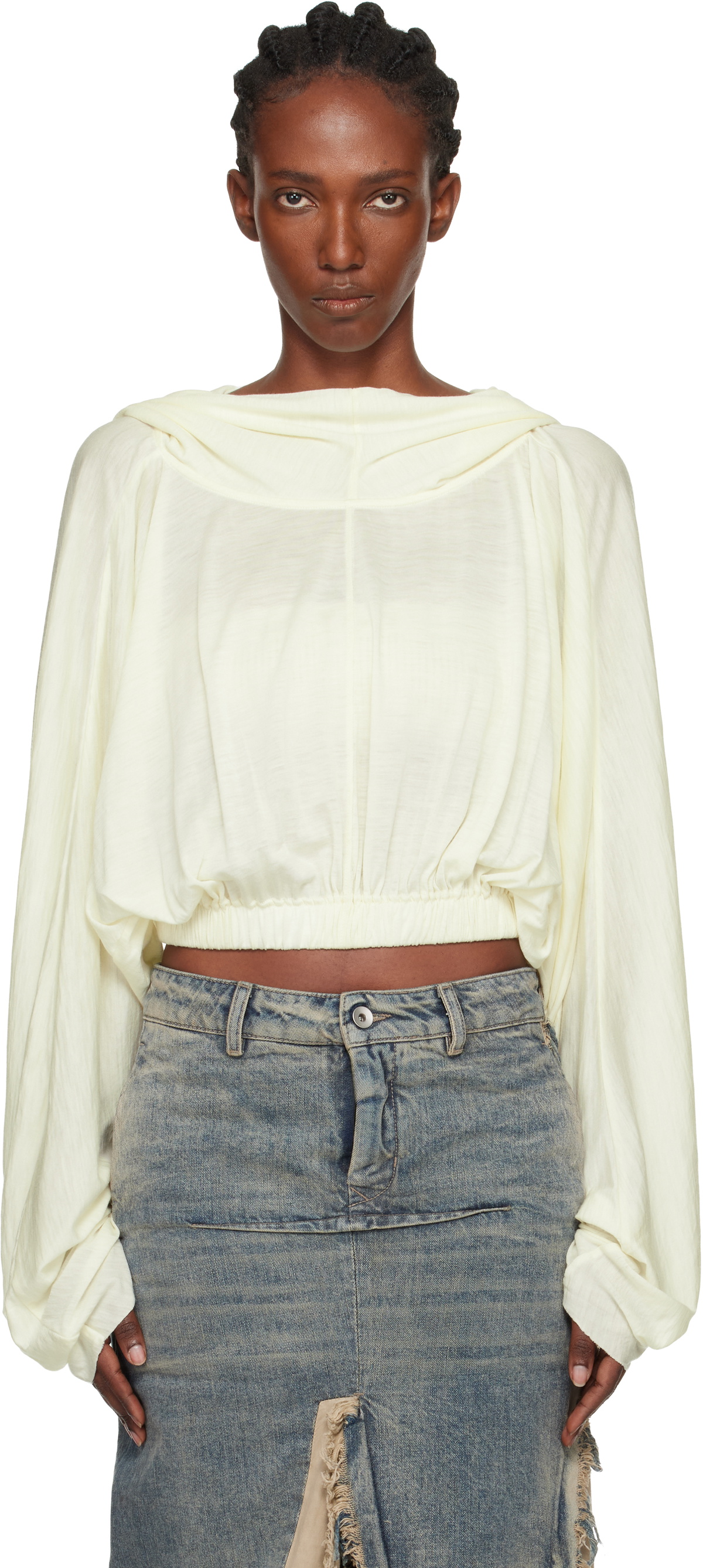 Rick Owens Off-White Concordians Cropped Tunic Hoodie