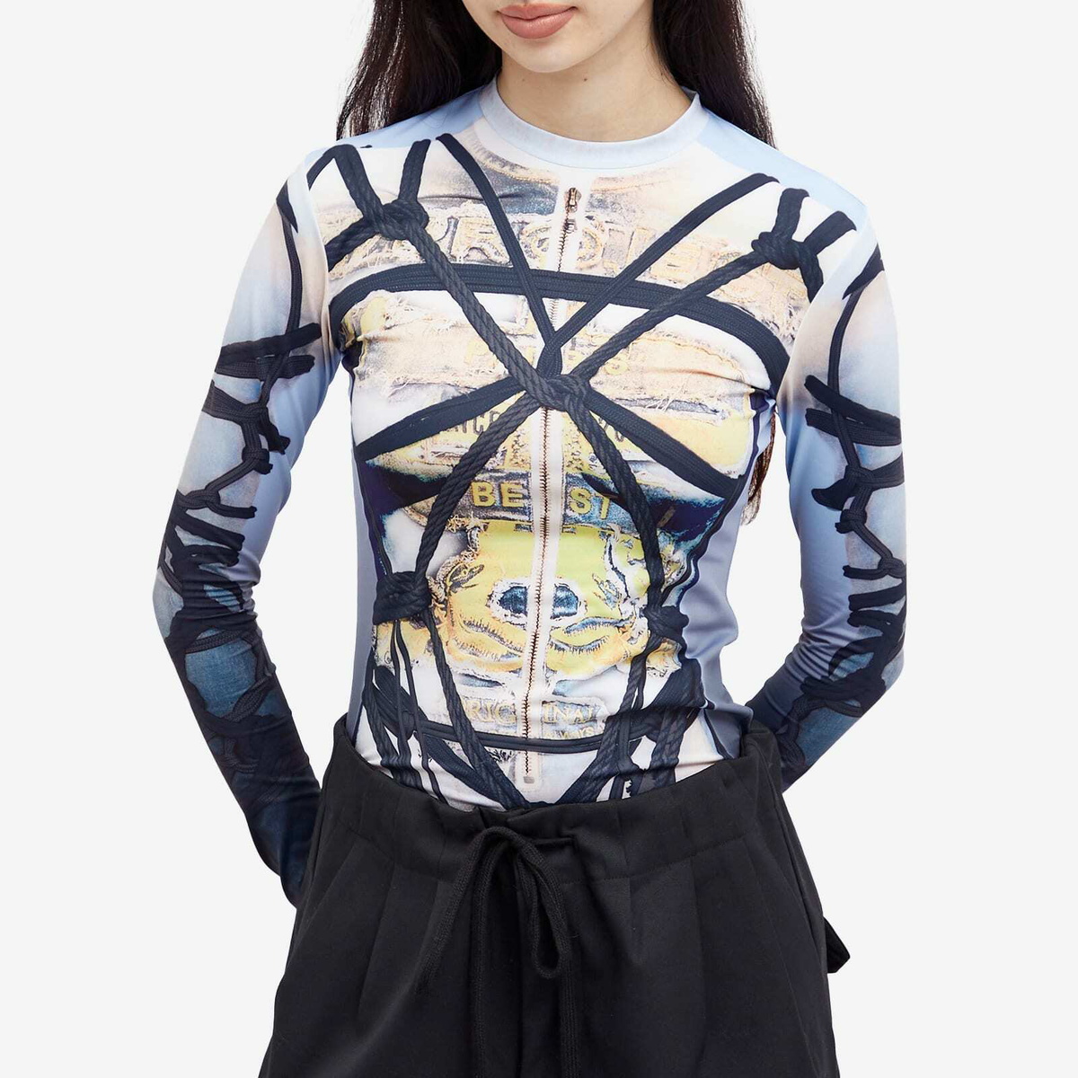 Y/Project Women's Bondage Print Long Sleeve Fitted Top in Blue/Black