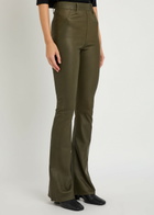 Skiim Brigitta Slim Flared-leg Stretch-suede and Leather Trousers Khaki