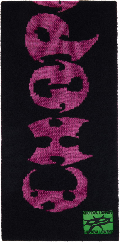 Photo: Chopova Lowena Black & Pink Cyber 'Chopova Lowena' Scarf