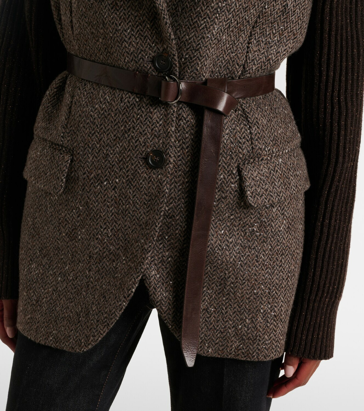 Brunello Cucinelli Monili herringbone sequined wool-blend vest