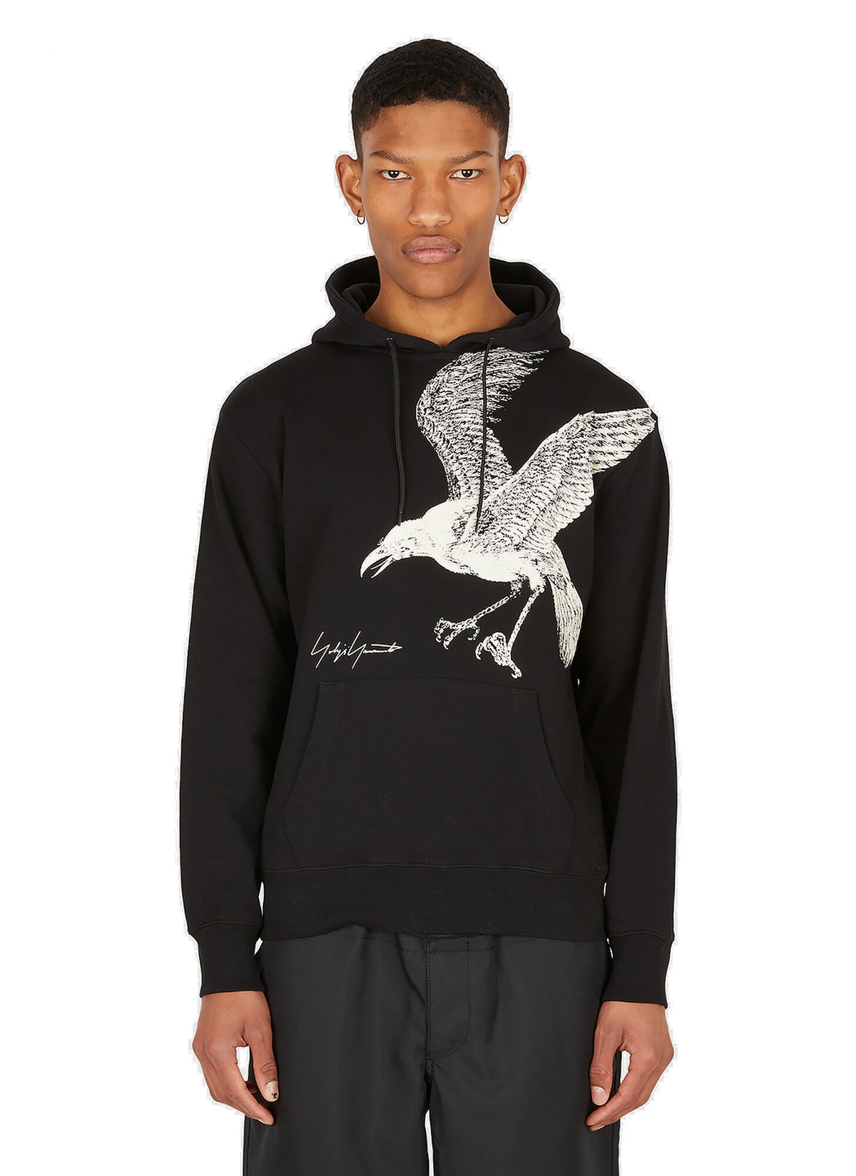 Graphic Print Hooded Sweatshirt in Black Yohji Yamamoto