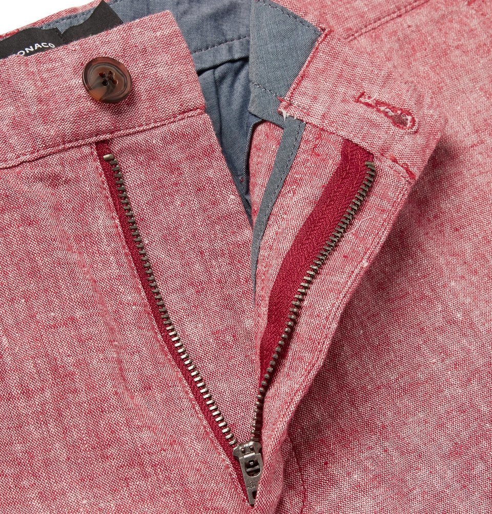 Club Monaco - Baxter Stretch Linen and Cotton-Blend Chambray Shorts - Brick