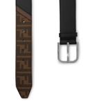 Fendi - 4cm Black Leather and Logo-Print Coated-Canvas Belt - Brown