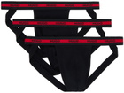 Hugo Three-Pack Black Repeat Logo Jock Straps