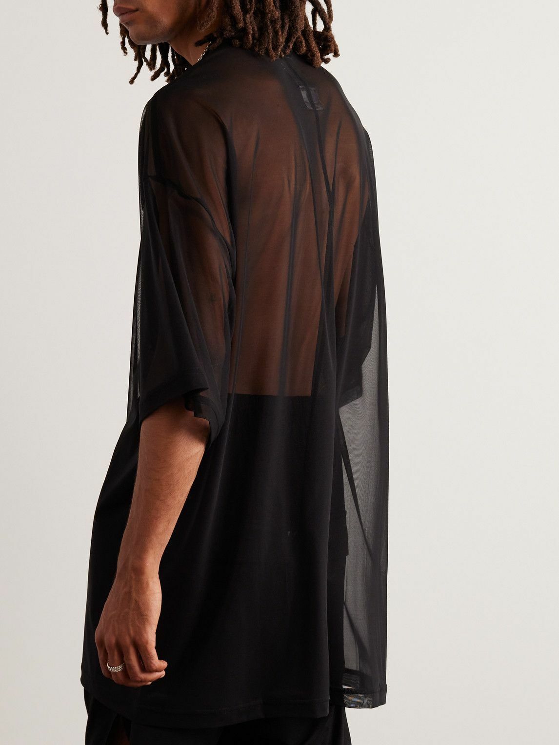 Rick Owens - Champion Tommy Oversized Embroidered Recycled-Mesh T-Shirt - Black