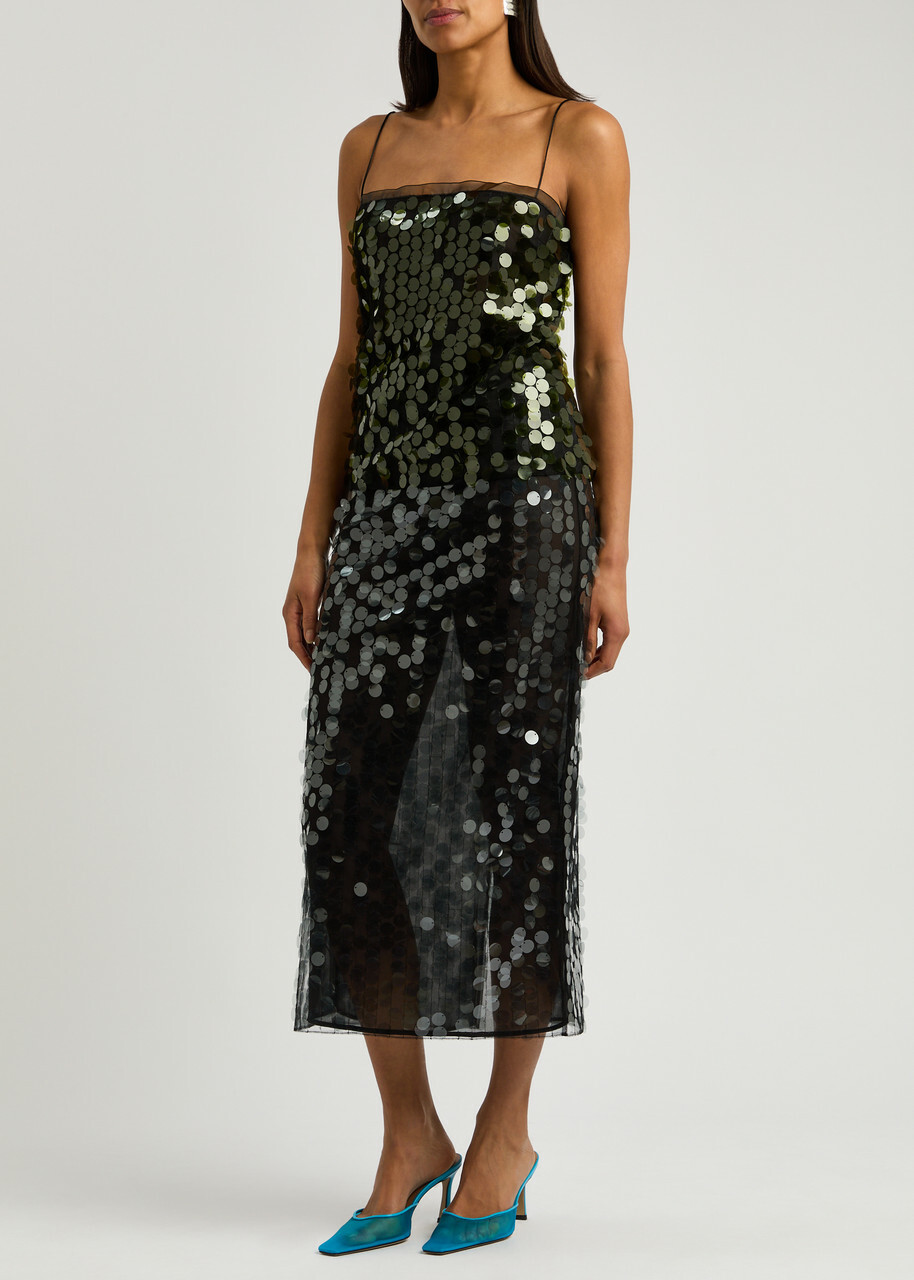 16 Arlington Dia Sequin-embellished Tulle Midi Skirt Black