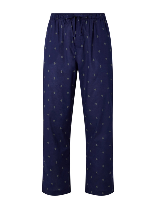 Photo: Derek Rose - Nelson 111 Straight-Leg Cotton-Poplin Pyjama Trousers - Blue