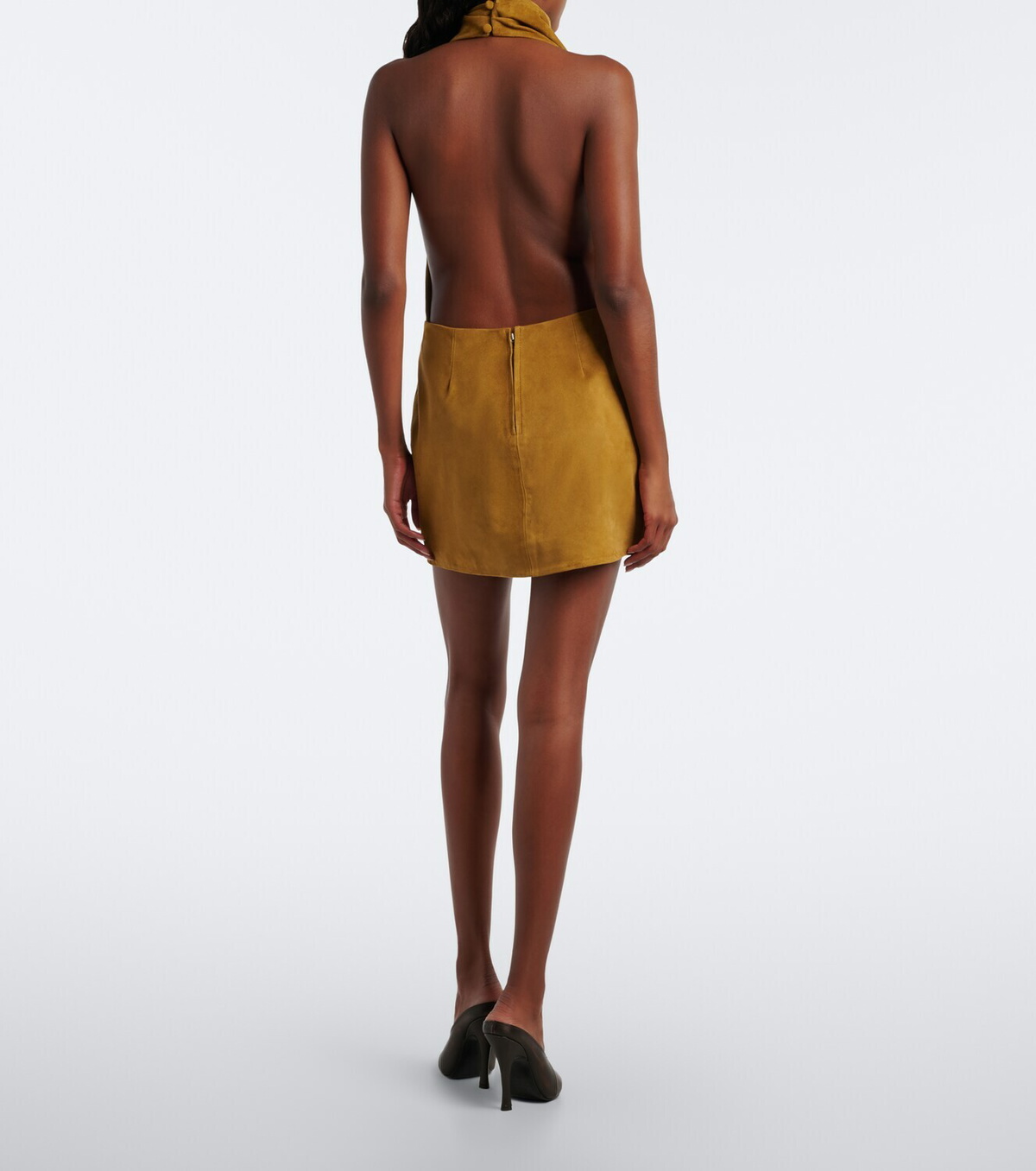 Retrofête Zoriel draped open-back suede minidress