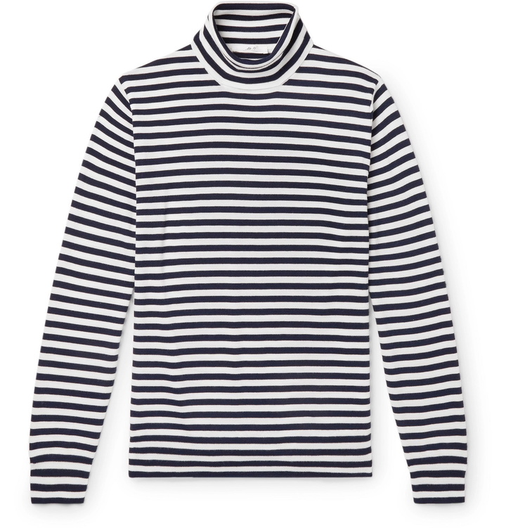 Photo: Mr P. - Striped Merino Wool Rollneck Sweater - Blue