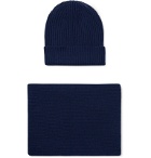William Lockie - Ribbed Cashmere Beanie and Scarf Set - Blue