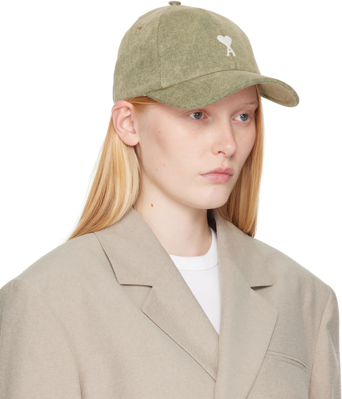 AMI Paris Khaki Cotton Ami de Coeur Embroidery Cap