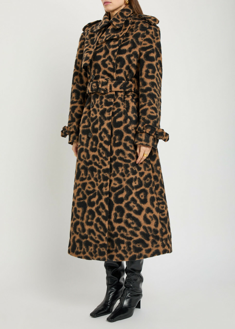 Simkhai Rumi Leopard-print Brushed Wool-blend Trench Coat