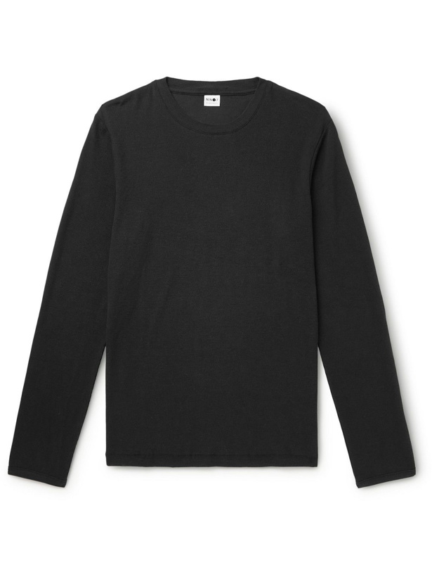 Photo: NN07 - Clive Waffle-Knit Cotton and Modal-Blend T-Shirt - Black