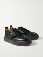 Christian Louboutin - Happrui Spikes Suede and Leather-Trimmed Mesh Sneakers - Black