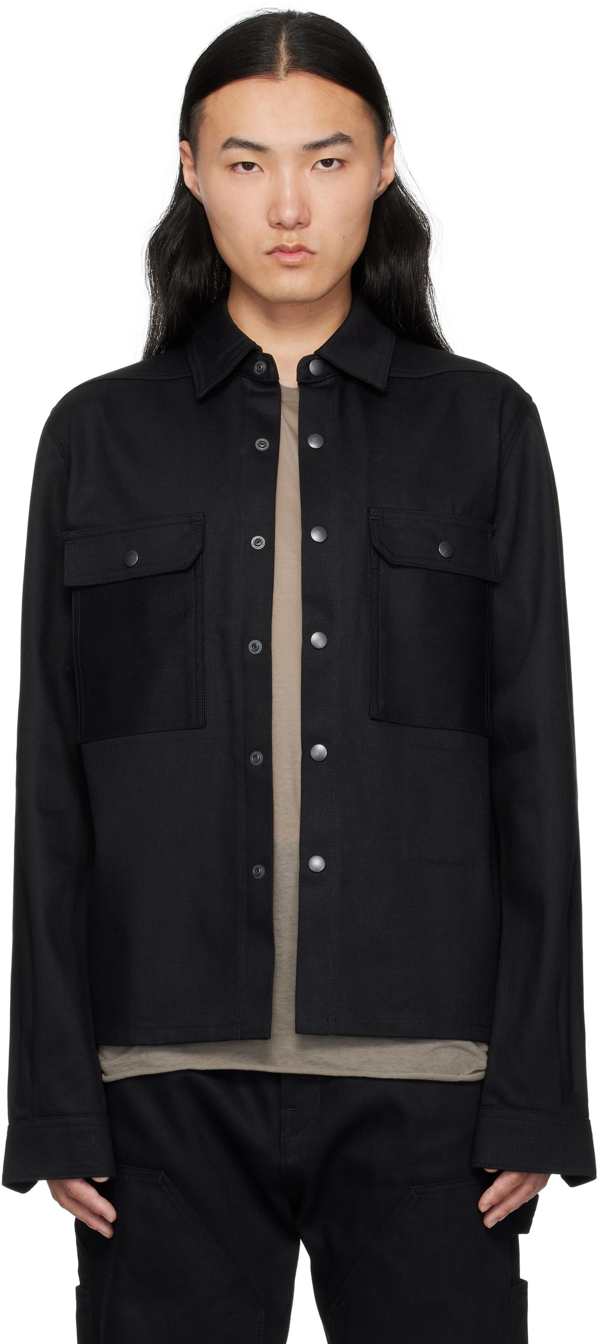 Rick Owens DRKSHDW Black Hollywood Cropped Outershirt Denim Shirt