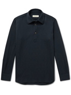 Giuliva Heritage - Dario Herringbone Virgin Wool-Jacquard Polo Shirt - Blue