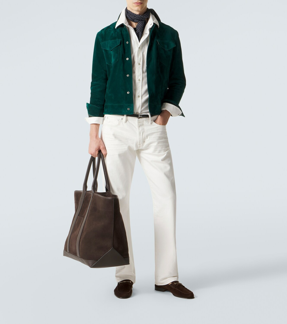 Tom Ford Leather-trimmed suede tote bag