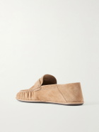 SAINT LAURENT - Le Loafer Monogram Logo-Appliquéd Suede Penny Loafers - Neutrals