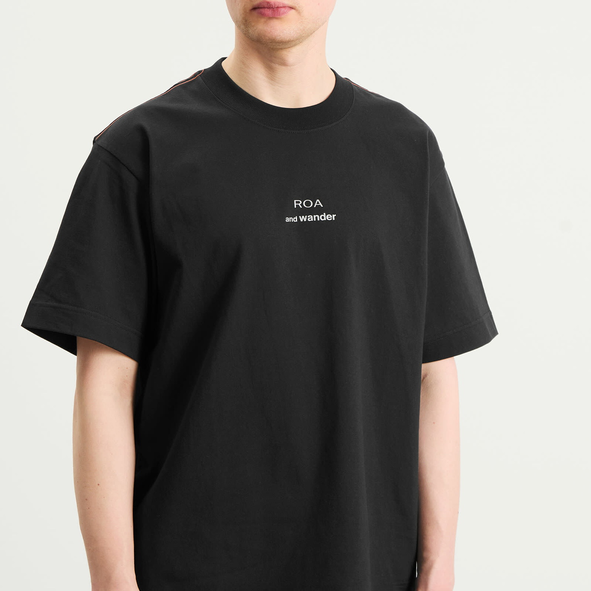and wander Men's x ROA Logo Printed T-Shirt in Black