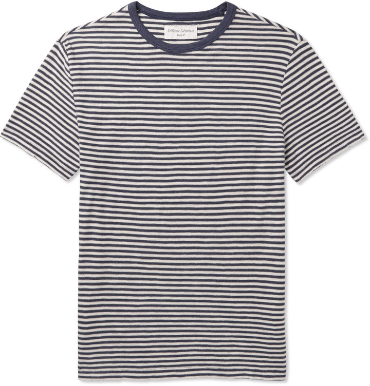 Photo: Officine Generale - Striped Cotton-Jersey T-Shirt - Blue