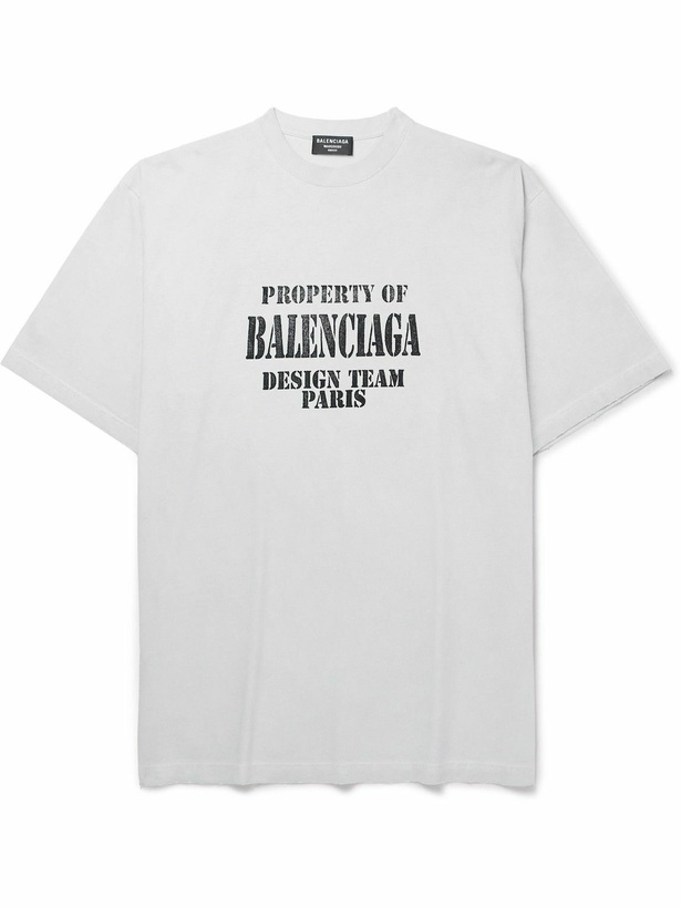 Photo: Balenciaga - Printed Cotton-Jersey T-Shirt - Gray