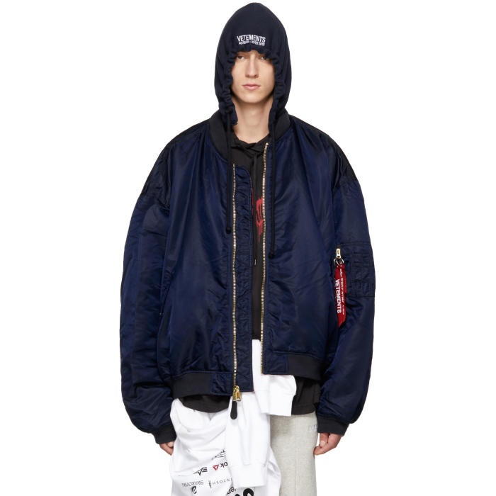 Vetements Reversible Navy Alpha Industries Edition Hooded Bomber ...