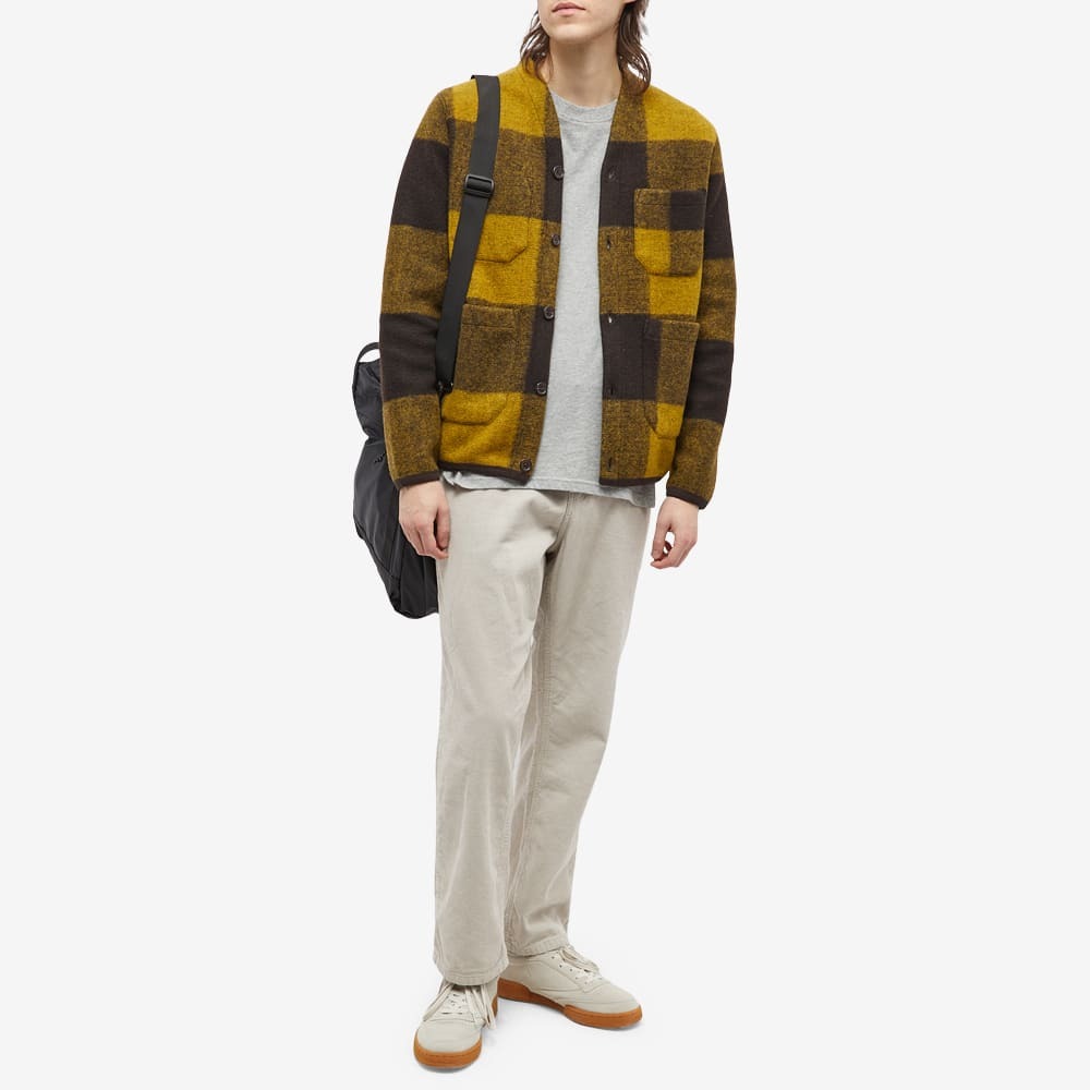 Universal Works Men's Studio Check Wool Fleece Cardigan in Mustard