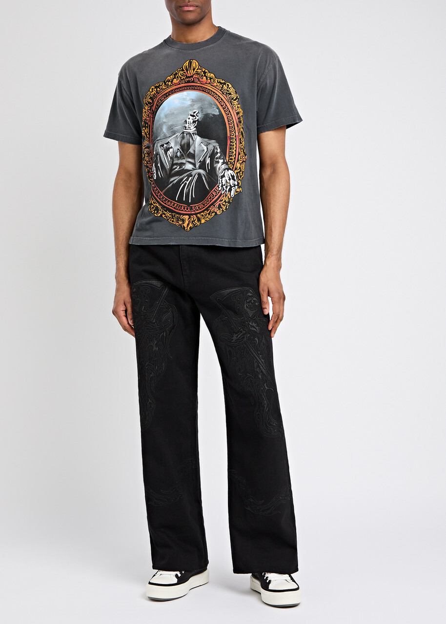Warren Lotas Mirror Printed Cotton T-shirt Black