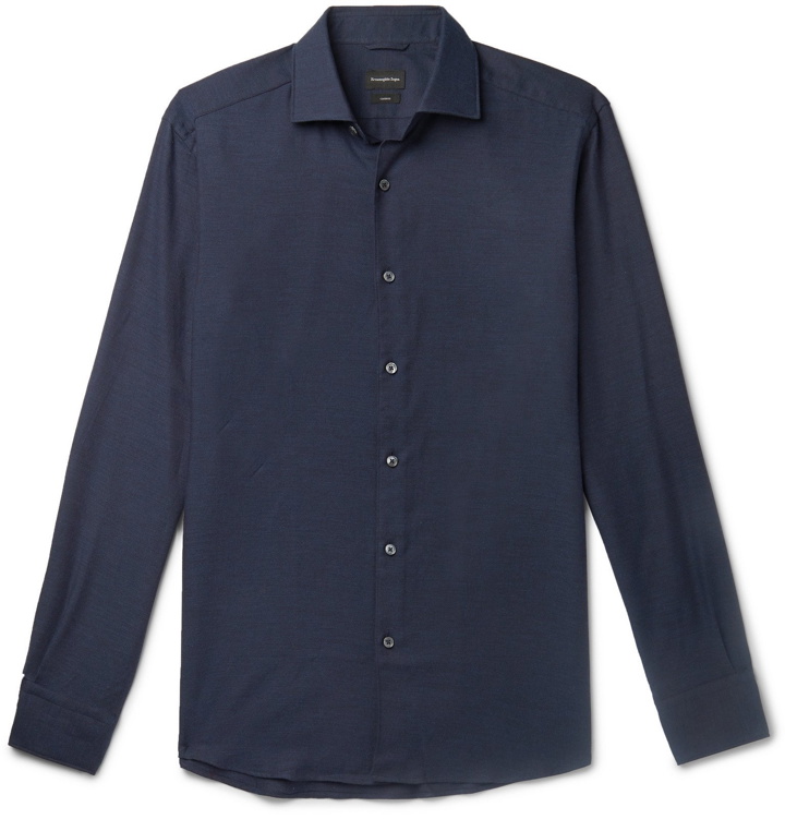 Photo: Ermenegildo Zegna - Navy Cotton and Cashmere-Blend Twill Shirt - Blue