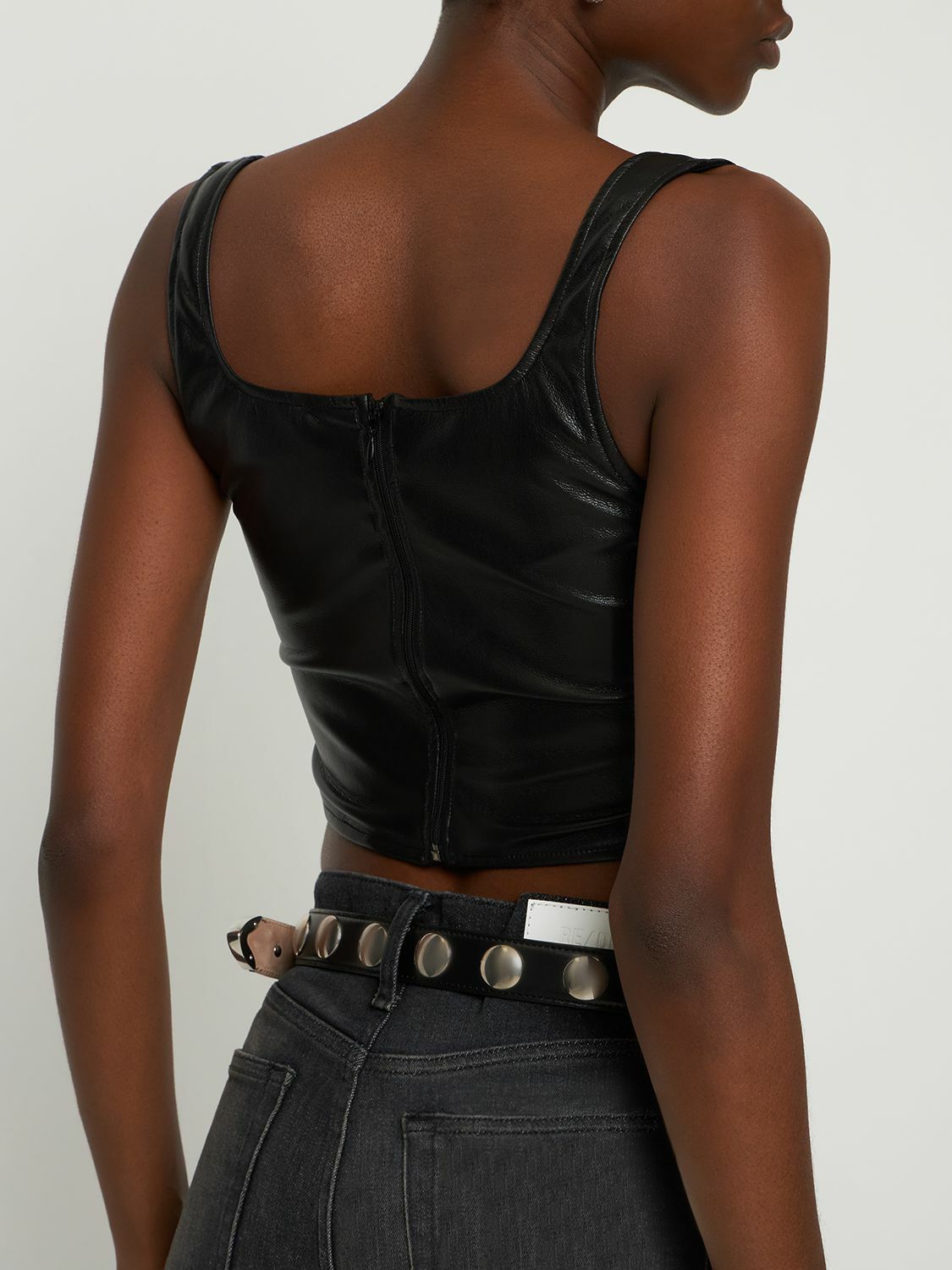 THE ANDAMANE Larissa Faux Leather Corset Top The Andamane